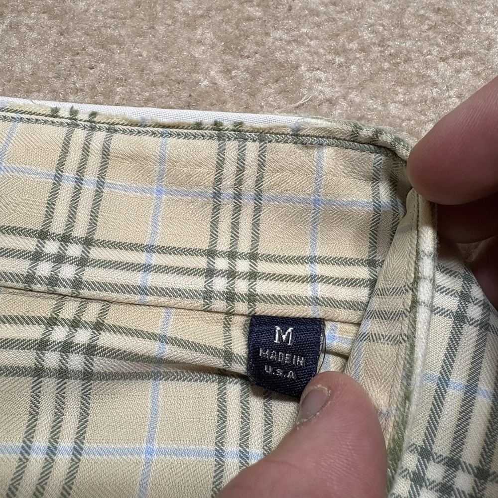 Burberry London Shirt Mens Medium Beige Plaid Twill Button Down LS USA Distress - Picture 3 of 16
